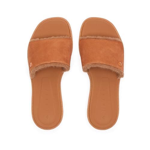 REEF Arrianah Women's Cozy Slide Sandal, Full Grain Leather & Soft Faux Fur Lined