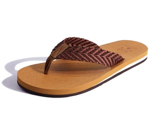 KuaiLu Men's Leather Arch Support Flip Flops for Summer Beach Pool Sprint
