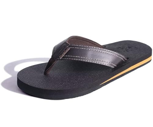KuaiLu Men's Yoga Mat Leather Flip Flops with Arch Support