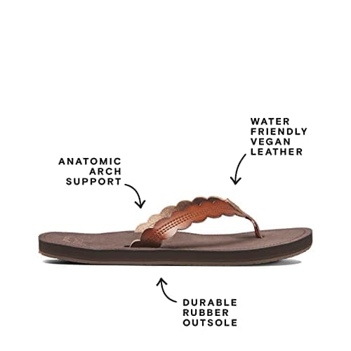 REEF Women's Scallop Flip Flop, Vegan Leather, Soft Cushion Footbed