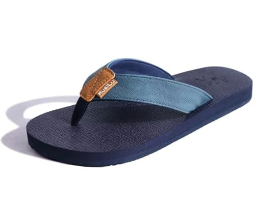 KuaiLu Men's Yoga Mat Leather Flip Flops with Arch Support