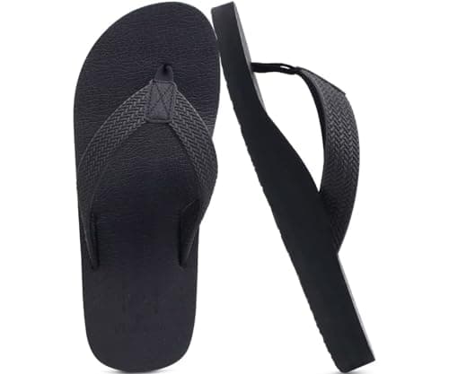 KuaiLu Men's Leather Arch Support Flip Flops for Summer Beach Pool Sprint