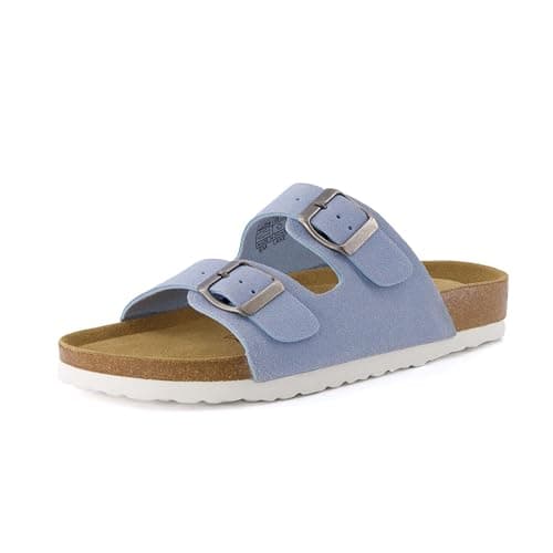 CUSHIONAIRE Lane Cork Footbed Sandals for Women – Comfortable Slip-OnSlides with Suede & Arch Support
