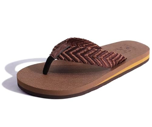 KuaiLu Men's Leather Arch Support Flip Flops for Summer Beach Pool Sprint