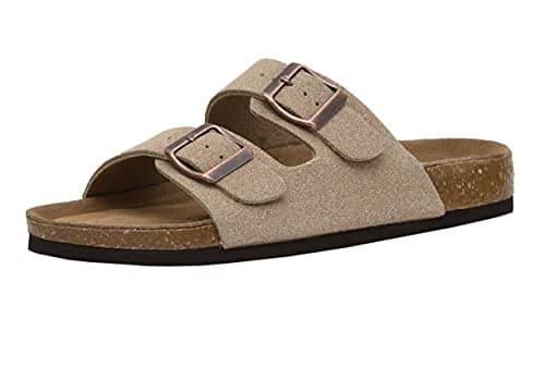 CUSHIONAIRE Lane Cork Footbed Sandals for Women – Comfortable Slip-OnSlides with Suede & Arch Support