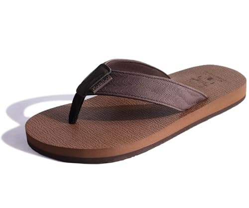 KuaiLu Men's Yoga Mat Leather Flip Flops with Arch Support