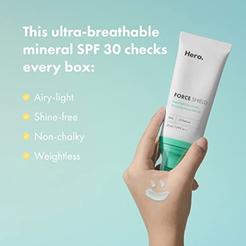 Hero Cosmetics Force Shield Superlight Sunscreen SPF 30 - Acne-Prone Skin, Zinc Oxide, Reef Safe (50 ml)