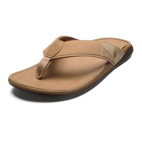OLUKAI Tuahine Men's Quick Dry Beach Flip-Flops, Waterproof Leather & Wet Grip Soles
