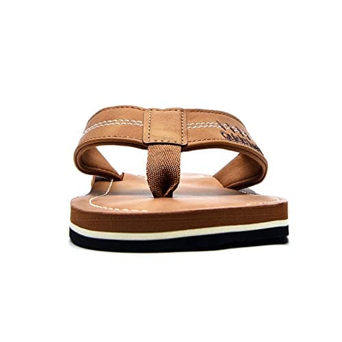 Quickshark Men's Arch Support Leather Thong Flip Flops Beach Slippers
