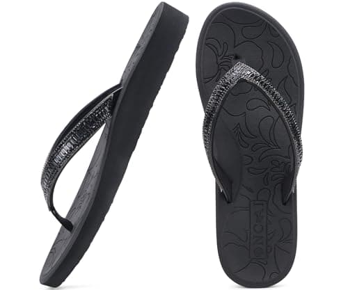 ONCAI Women's Rhinestone Flip Flops with Arch Support and Plantar Fasciitis Relief