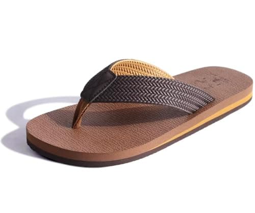 KuaiLu Men's Leather Arch Support Flip Flops for Summer Beach Pool Sprint