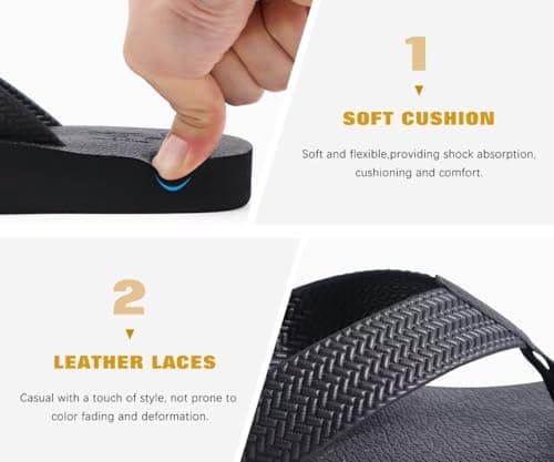KuaiLu Men's Leather Arch Support Flip Flops for Summer Beach Pool Sprint