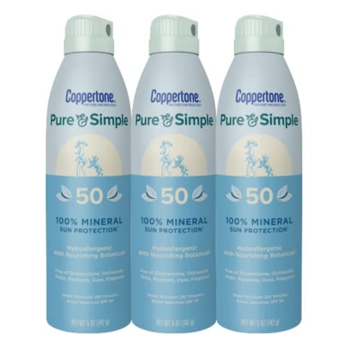 Coppertone Pure and Simple Spray Sunscreen SPF 50, 5 Ounce (Pack of 3)