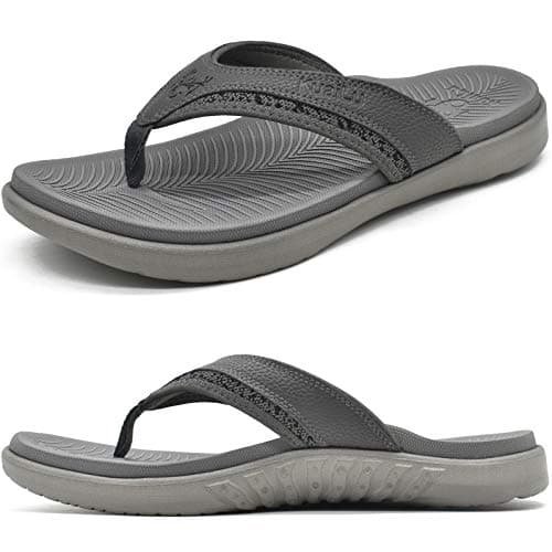 KuaiLu Mens Comfort Flip Flops with Arch Support for Plantar Fasciitis Outdoor Summer Beach