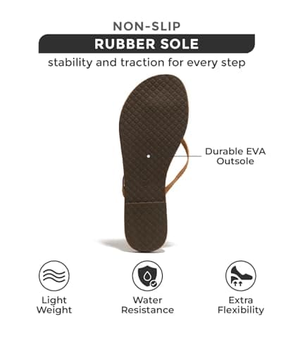 Foundations Women's Memory Foam Flip Flops - Vegan Leather Summer Slides
