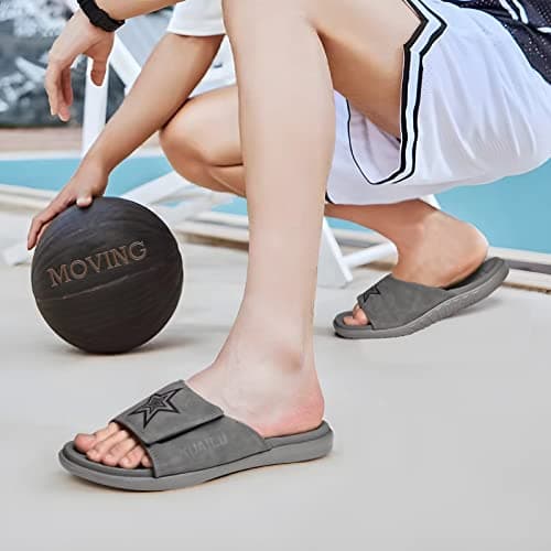 KuaiLu Mens Soft Cushion Arch Support Slides for Plantar Fasciitis Summer Slippers Size 7-15
