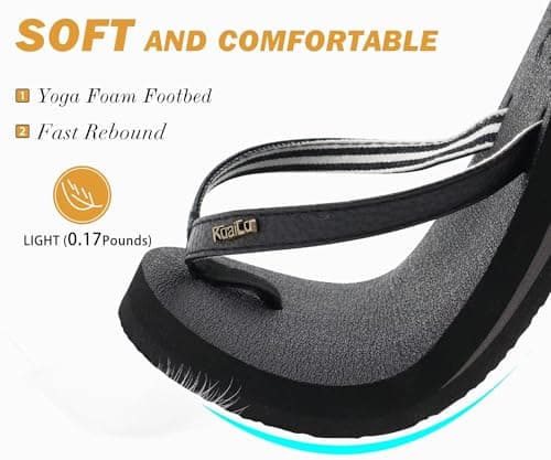 KuaiLu Women's Arch Support Flip Flops for Summer Beach Walking
