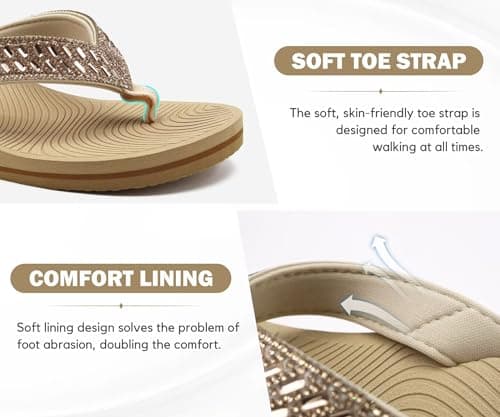 KuaiLu Women's Comfortable Rhinestone Platform Flip Flops