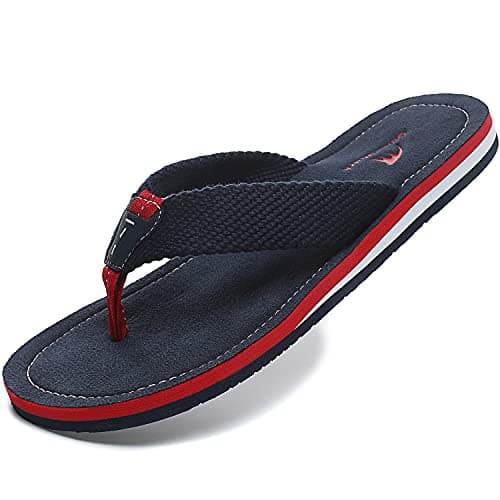 Quickshark Men's Arch Support Leather Thong Flip Flops Beach Slippers