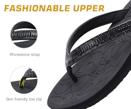 ONCAI Women's Rhinestone Flip Flops with Arch Support and Plantar Fasciitis Relief