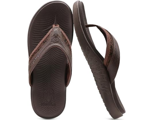 KuaiLu Mens Comfort Flip Flops with Arch Support for Plantar Fasciitis Outdoor Summer Beach