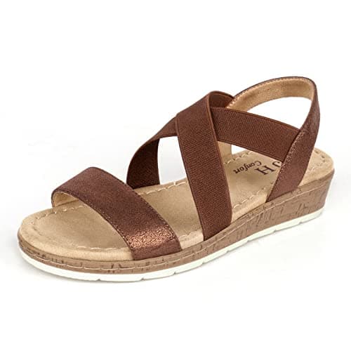 VJHComfort Women's Slip-On Elastic Ankle Strap Slingback Sandals
