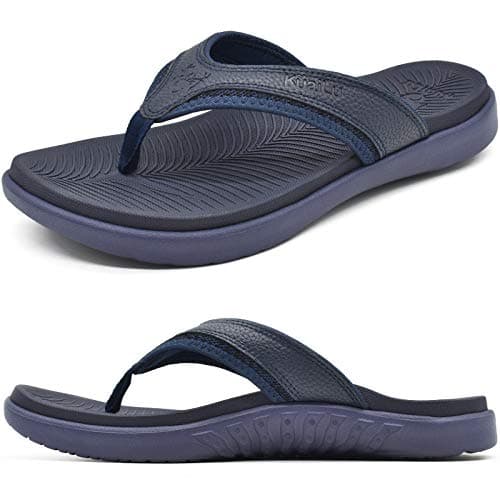KuaiLu Mens Comfort Flip Flops with Arch Support for Plantar Fasciitis Outdoor Summer Beach