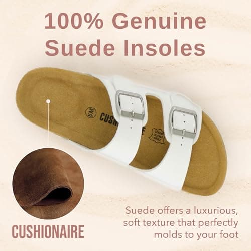 CUSHIONAIRE Lane Cork Footbed Sandals for Women – Comfortable Slip-OnSlides with Suede & Arch Support