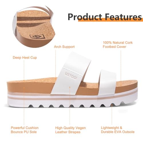 Ustogi Arch Support Flatform Sandals for Women Summer Cushioned Beach Slides