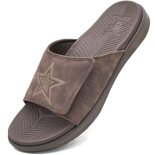 KuaiLu Mens Soft Cushion Arch Support Slides for Plantar Fasciitis Summer Slippers Size 7-15