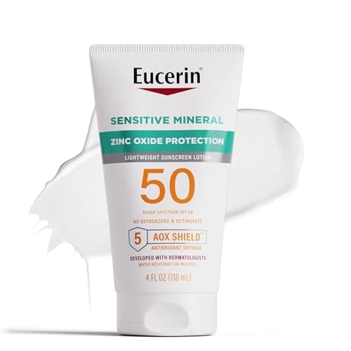 Eucerin Mineral Sunscreen Lotion SPF 50 for Sensitive Skin, Zinc Oxide Protection, 4 Fl Oz Tube