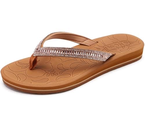 ONCAI Women's Rhinestone Flip Flops with Arch Support and Plantar Fasciitis Relief