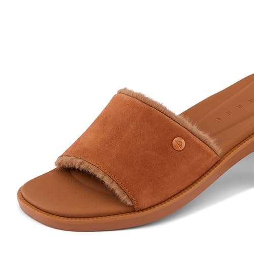 REEF Arrianah Women's Cozy Slide Sandal, Full Grain Leather & Soft Faux Fur Lined