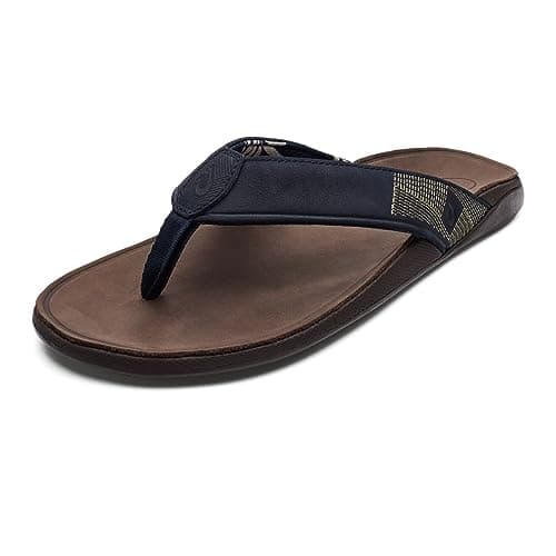 OLUKAI Tuahine Men's Quick Dry Beach Flip-Flops, Waterproof Leather & Wet Grip Soles