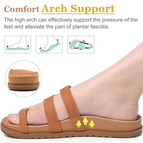 KuaiLu Adjustable Plantar Fasciitis Arch Support Slides for Women