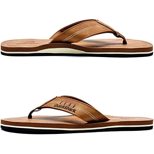 Quickshark Men's Arch Support Leather Thong Flip Flops Beach Slippers