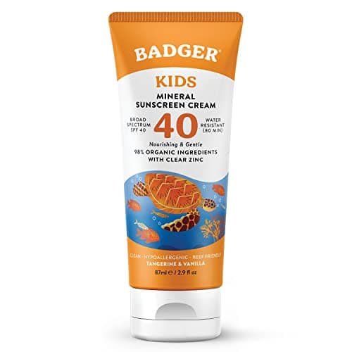 Badger Kids Mineral Sunscreen SPF 40, 98% Organic, Zinc Oxide, Water Resistant, Reef Friendly