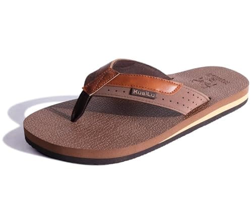 KuaiLu Men's Yoga Mat Leather Flip Flops with Arch Support