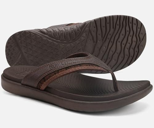 KuaiLu Mens Comfort Flip Flops with Arch Support for Plantar Fasciitis Outdoor Summer Beach