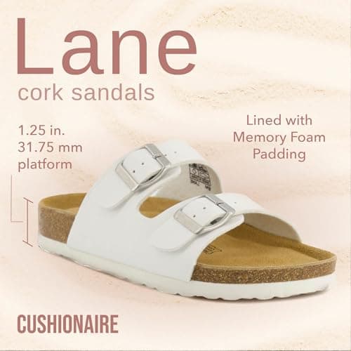 CUSHIONAIRE Lane Cork Footbed Sandals for Women – Comfortable Slip-OnSlides with Suede & Arch Support