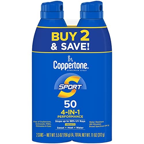 Coppertone Sport Sunscreen Spray SPF 50, Water Resistant, 5.5 Oz, Pack of 2