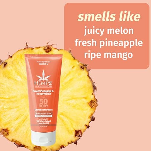 Hempz Daily Body Sunscreen SPF 50, Sweet Pineapple, Reef Safe, Vegan, 6 oz