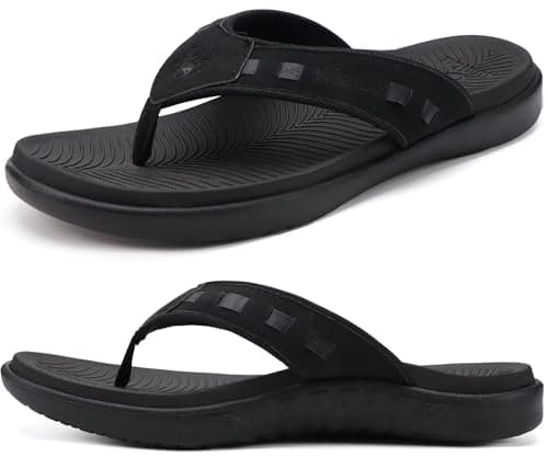 KuaiLu Mens Comfort Flip Flops with Arch Support for Plantar Fasciitis Outdoor Summer Beach