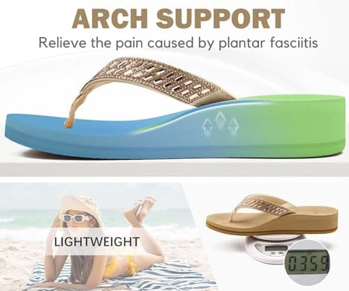 KuaiLu Women's Comfortable Rhinestone Platform Flip Flops