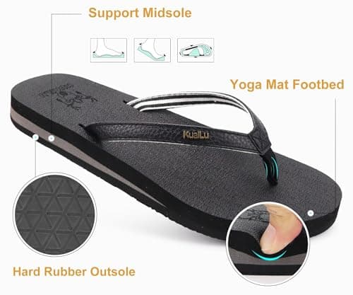 KuaiLu Women's Arch Support Flip Flops for Summer Beach Walking