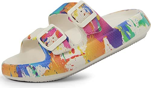 Weweya Adjustable Double Buckle Slides - EVA Flat Sandals for Men and Women