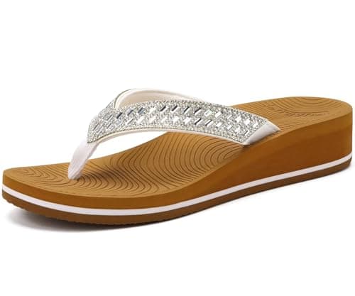 KuaiLu Women's Comfortable Rhinestone Platform Flip Flops