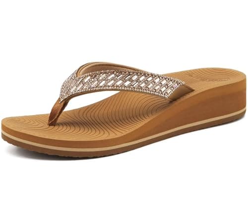 KuaiLu Women's Comfortable Rhinestone Platform Flip Flops