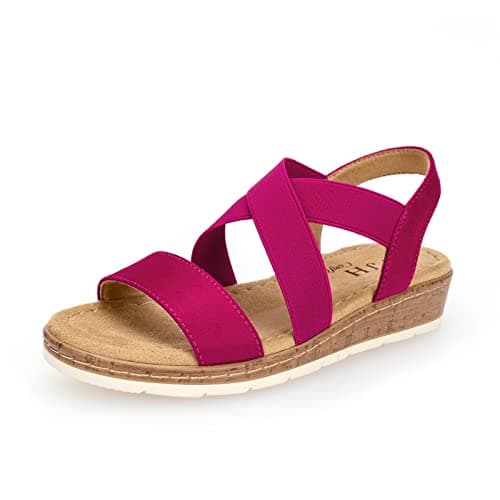 VJHComfort Women's Slip-On Elastic Ankle Strap Slingback Sandals