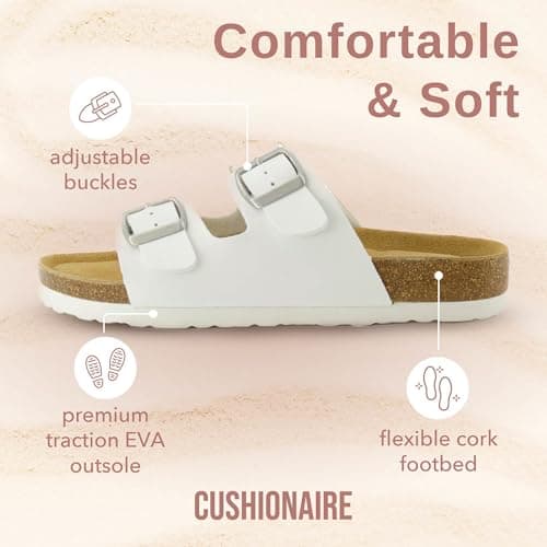 CUSHIONAIRE Lane Cork Footbed Sandals for Women – Comfortable Slip-OnSlides with Suede & Arch Support